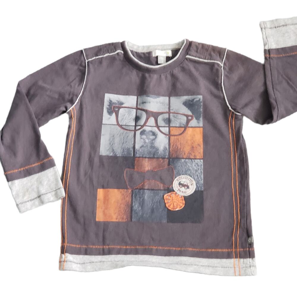 Boy's Petit Lem Gray Bear Long Sleeve Top Size 3